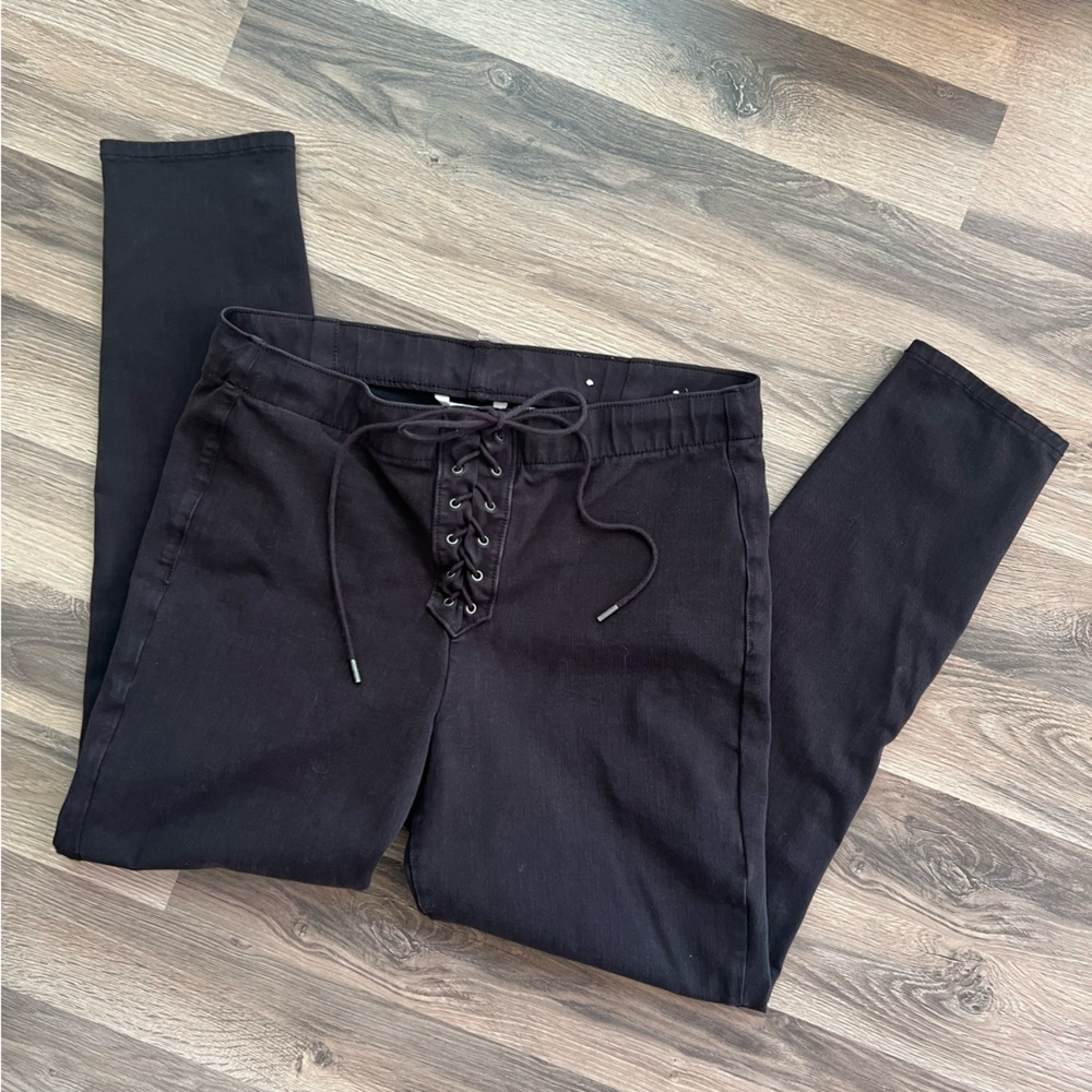 American Eagle Pants Size 14 black denim lace up stretch